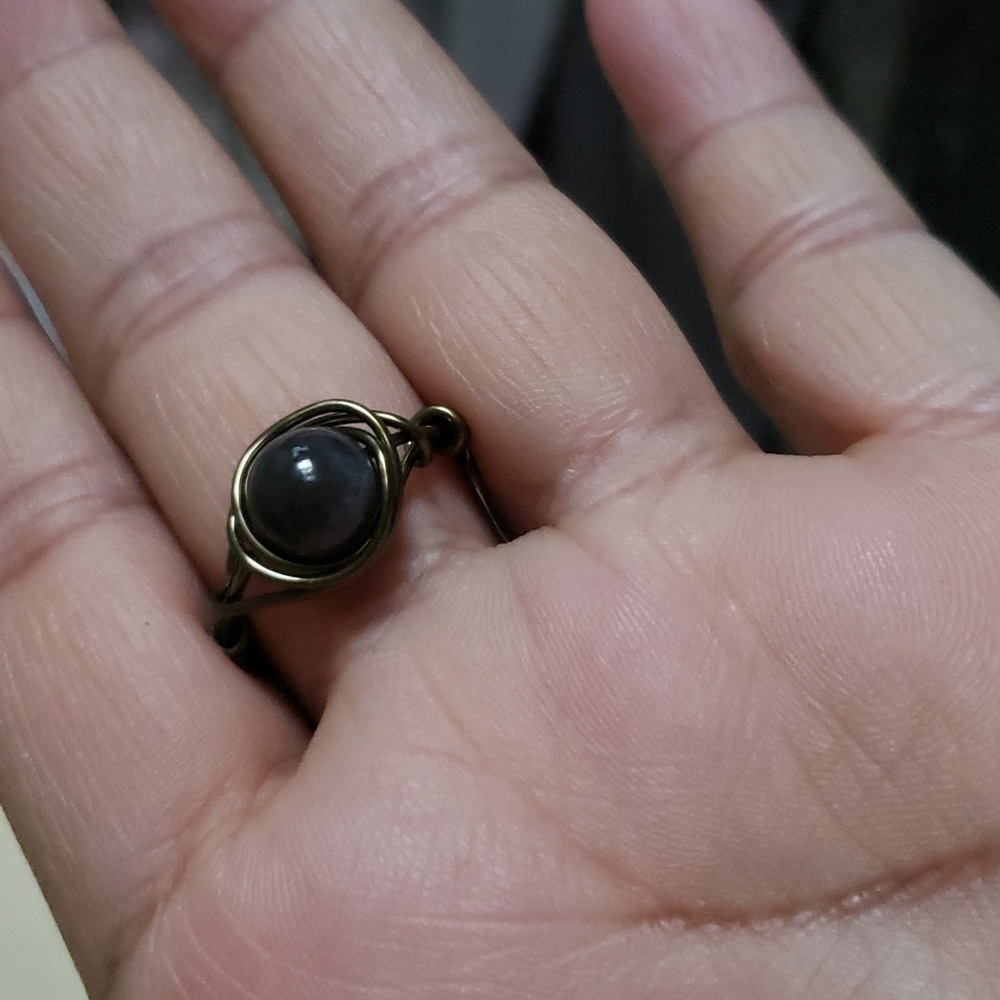 ❤ Agade with gun metal wire wrapped ring size